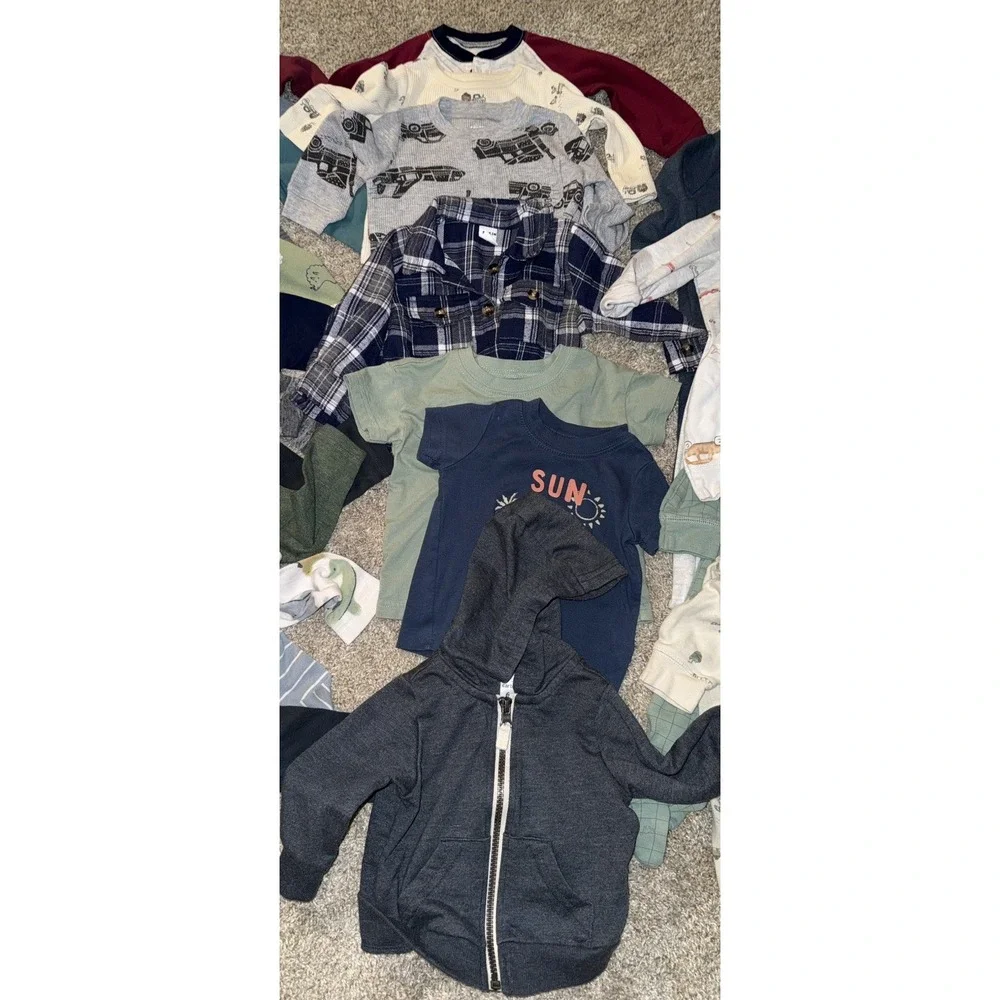 Lot Of 31 Mixed Brand Baby Boy Clothes Size 6M (5 Sleepers 26 Shirts)